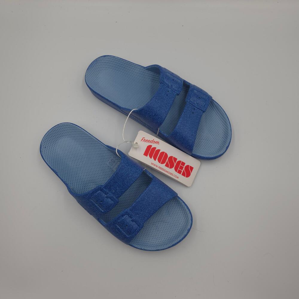 Freedom Moses Two-Band Slides in Blue Jean Size 5-6